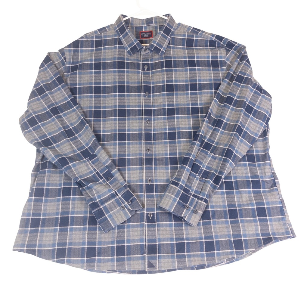 UNTUCKit Mens XXXLC Blue Grey Plaid Wrinkle Free Flannel Button Down Shirt